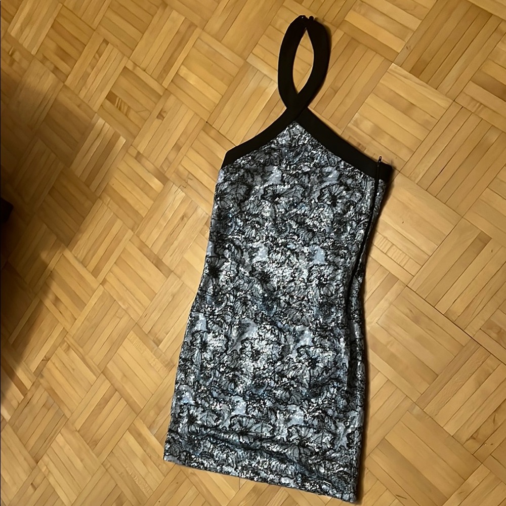 Great New Year’s dress Stylish Halter Neck Dress in Black and Gray blue dequin